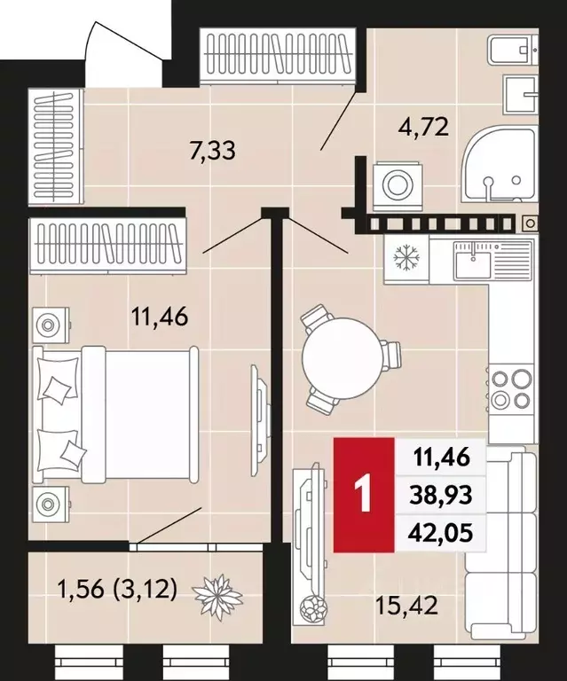 1-к кв. Свердловская область, Верхняя Пышма  (42.05 м) - Фото 1