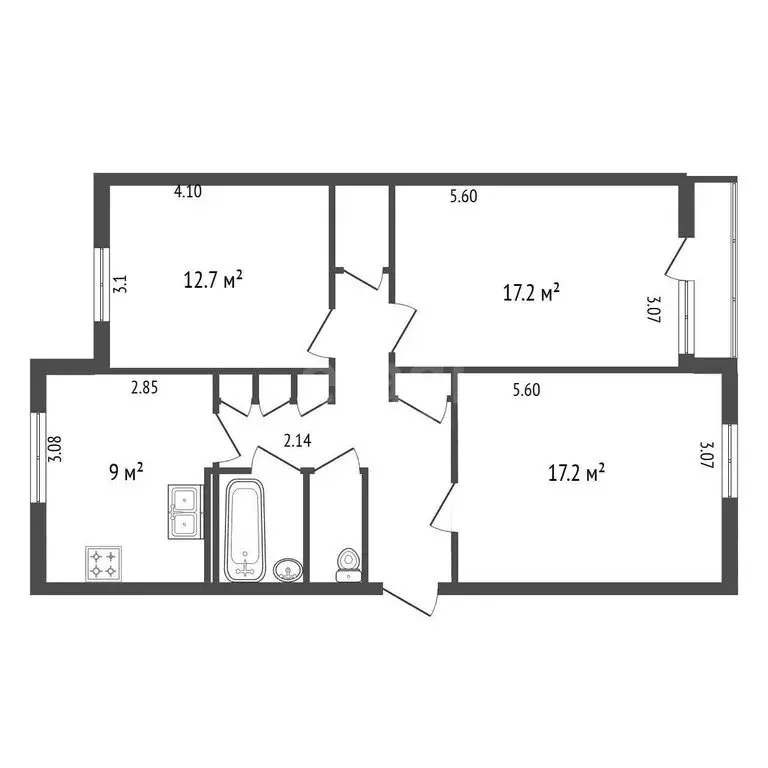 3-комнатная квартира: деревня Горбунки, 9 (72.8 м) - Фото 1