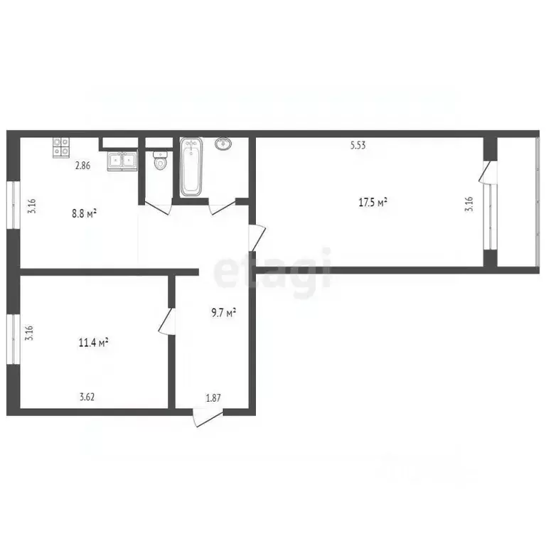 2-к кв. Ямало-Ненецкий АО, Ноябрьск ул. Дзержинского, 21 (49.7 м) - Фото 2