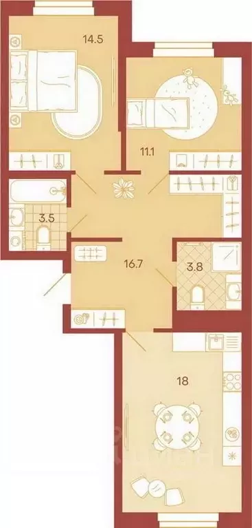 2-к кв. Пензенская область, Пенза ул. Минская, 25 (67.6 м) - Фото 0