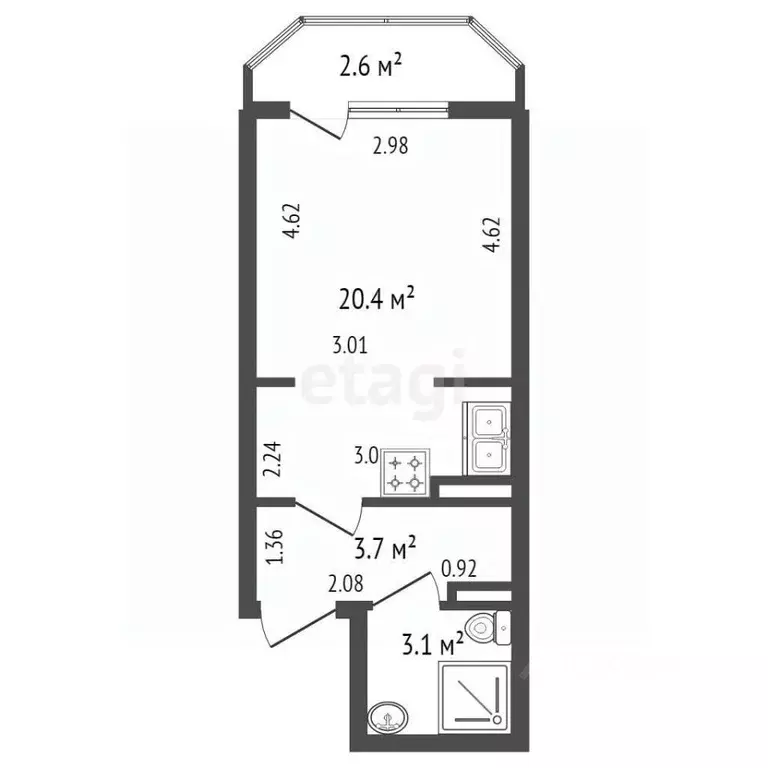 Студия Санкт-Петербург просп. Металлистов, 117 (27.2 м) - Фото 2
