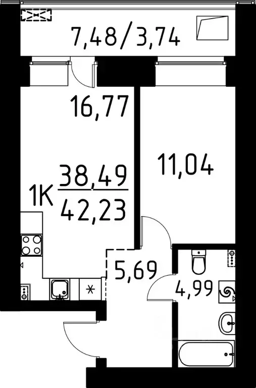 1-к кв. Томская область, Томск ул. Вершинина, 58к2 (42.23 м) - Фото 1