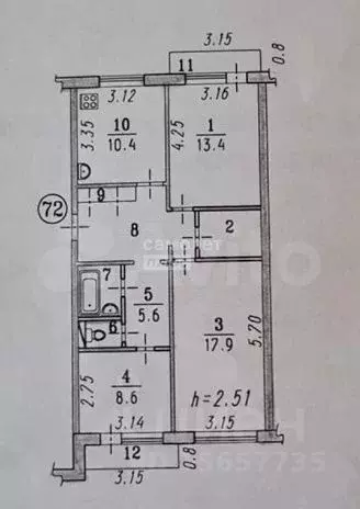 3-к кв. Омская область, Омск Куломзинская ул., 70 (70.2 м) - Фото 2