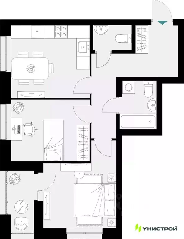 2-к кв. Татарстан, Казань 38-й кв-л,  (55.95 м) - Фото 1