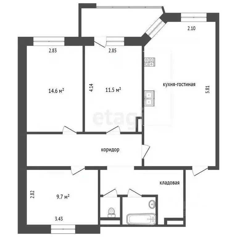 3-к кв. Ханты-Мансийский АО, Сургут ул. Иосифа Каролинского, 13 (76.0 ... - Фото 2