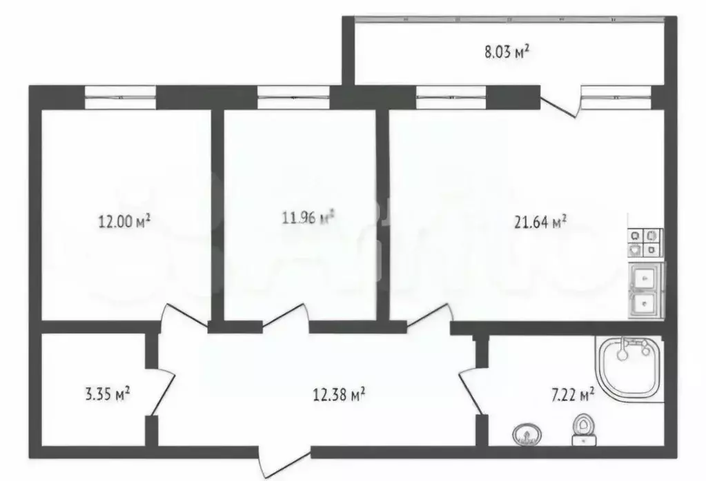 2-к кв. Тюменская область, Тюмень ул. Раушана Абдуллина, 1 (68.4 м) - Фото 2