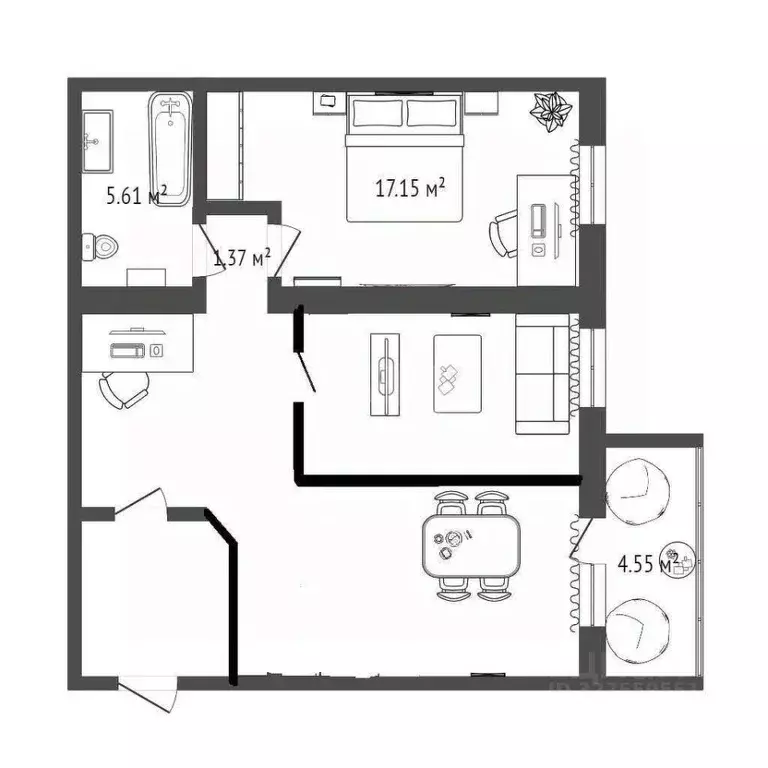 2-к кв. Тюменская область, Тюмень ул. Тимофея Кармацкого, 5 (67.3 м) - Фото 1