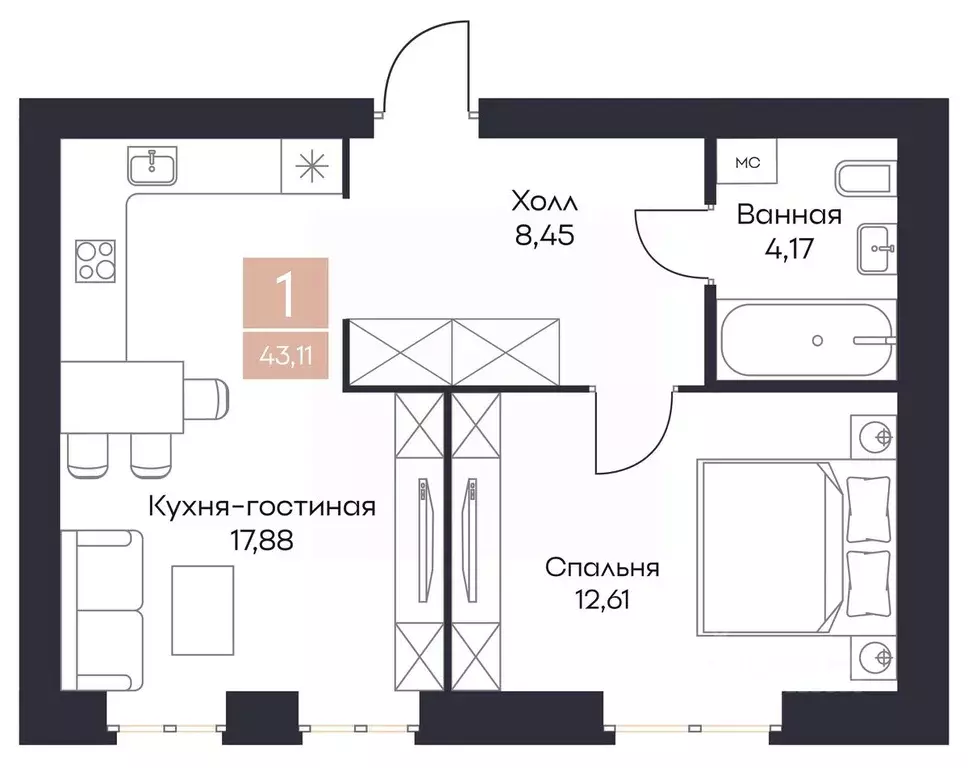 1-к кв. Рязанская область, Рязанский муниципальный округ, с. Поляны  ... - Фото 1