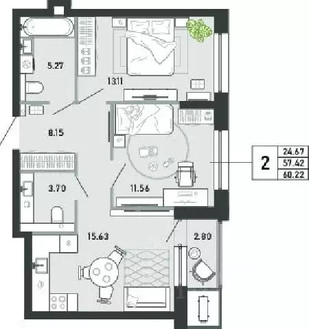 2-к кв. Тульская область, Тула ул. Фридриха Энгельса, 74 (60.22 м) - Фото 1