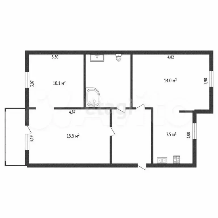 3-к. квартира, 61,7 м, 4/5 эт. - Фото 0
