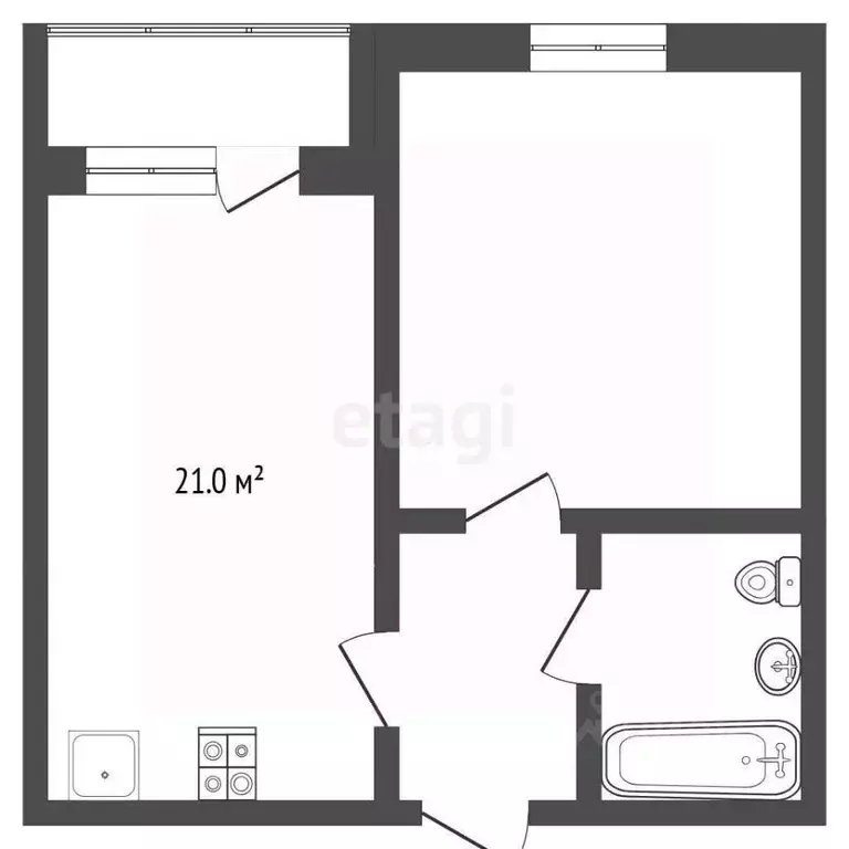1-к кв. Тюменская область, Тюмень ул. Ю.-Р.Г. Эрвье, 32к1 (30.8 м) - Фото 2