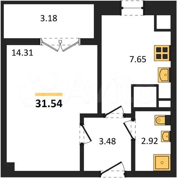 1-к. квартира, 31,5 м, 7/9 эт. - Фото 0