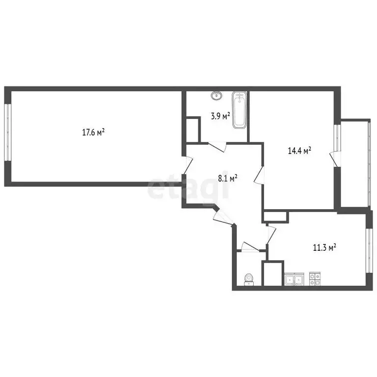 2-комнатная квартира: Санкт-Петербург, Русановская улица, 19к2 (57.1 ... - Фото 1