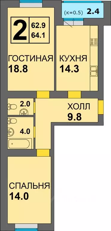 2-к кв. Калининградская область, Калининград ул. Старшины Дадаева, 71 ... - Фото 1