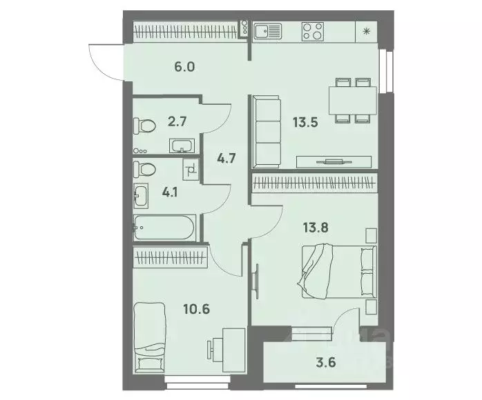 2-к кв. Пермский край, Пермь Трамвайная ул., 27 (57.2 м) - Фото 1