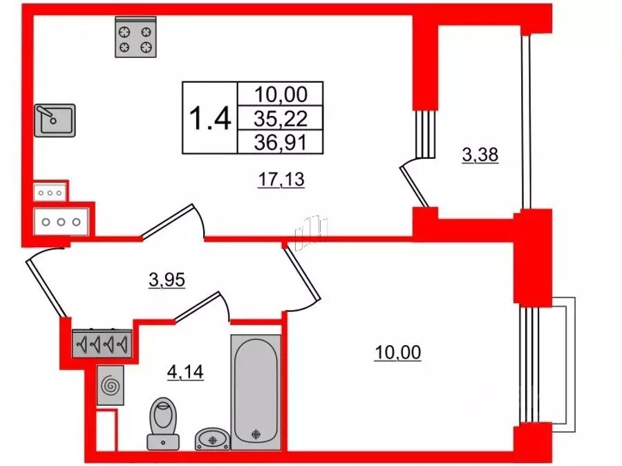 1-к кв. Санкт-Петербург Манчестерская ул., 3к2 (34.5 м) - Фото 1