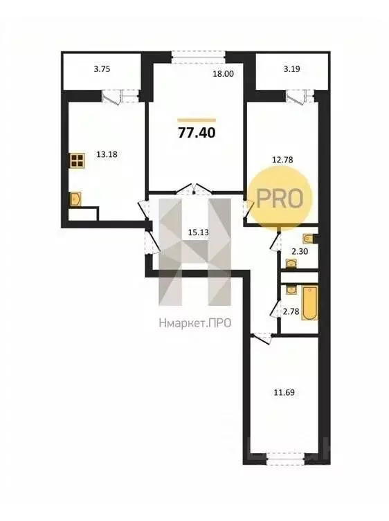 3-к кв. Воронежская область, Воронеж ул. Рокоссовского, 47 (77.4 м) - Фото 1