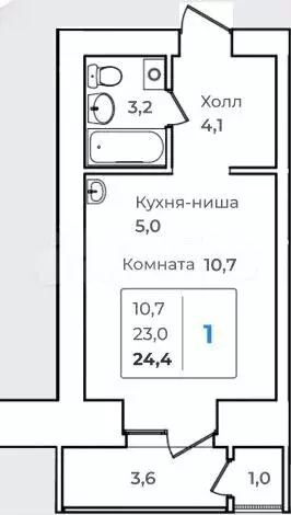 Квартира-студия, 24,4 м, 8/14 эт. - Фото 0