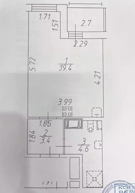 Студия Санкт-Петербург просп. Буденного, 21к1 (27.4 м) - Фото 1