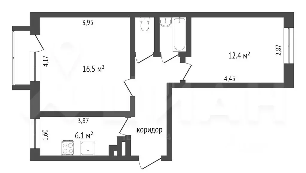 2-к кв. Кировская область, Киров Октябрьский просп., 115 (45.0 м) - Фото 1