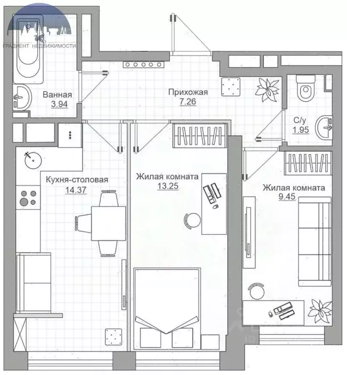 2-к кв. Татарстан, Казань ул. Рауиса Гареева, 105Б (50.0 м) - Фото 2
