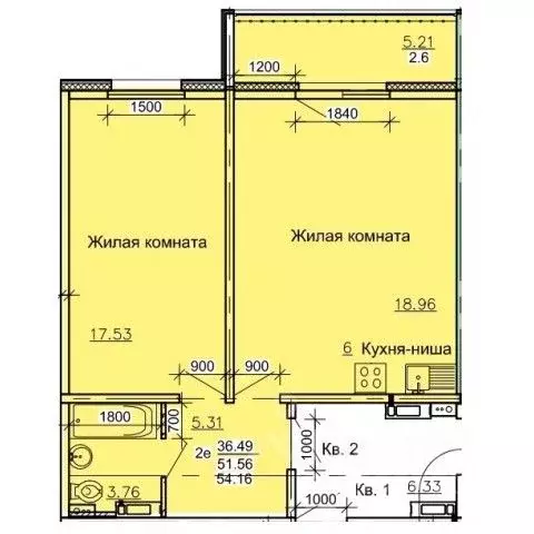 Студия Алтайский край, Барнаул ул. Союза Республик (54.16 м) - Фото 0
