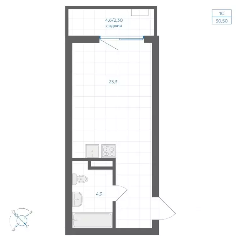 Студия Челябинская область, Челябинск Клевер жилой комплекс (30.5 м) - Фото 1