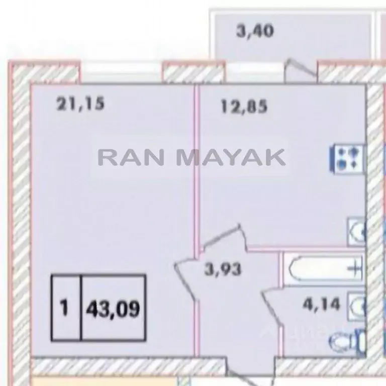 1-к кв. Адыгея, Майкоп городской округ, пос. Северный ул. Новая (43.09 ... - Фото 2