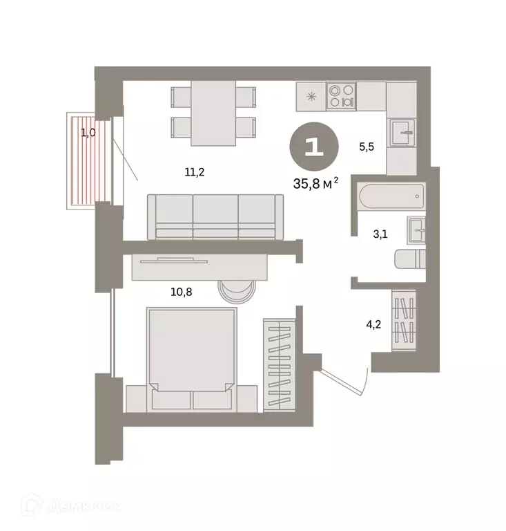 Продаётся 1-к квартира, 35.8 м - Фото 0