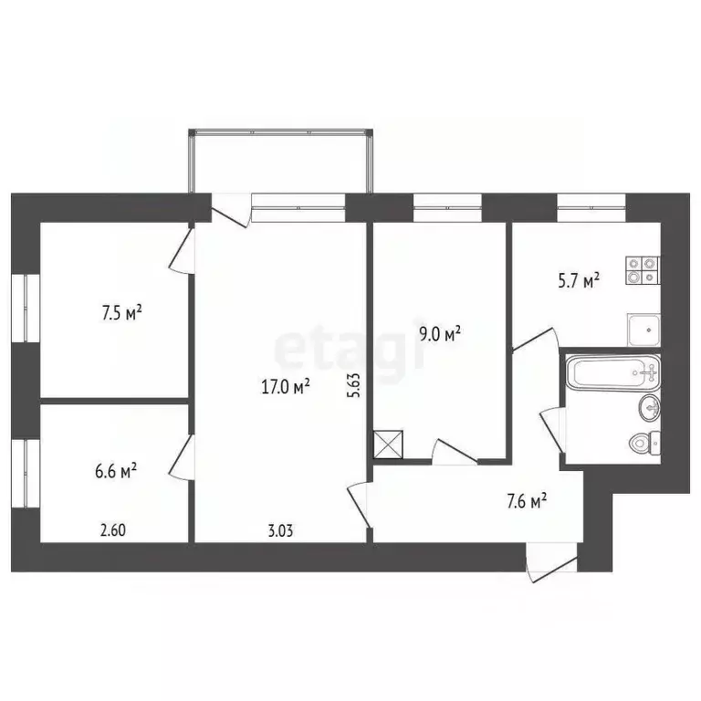 4-к кв. Крым, Бахчисарайский район, Куйбышево пгт ул. Титова, 1В (56.1 ... - Фото 2