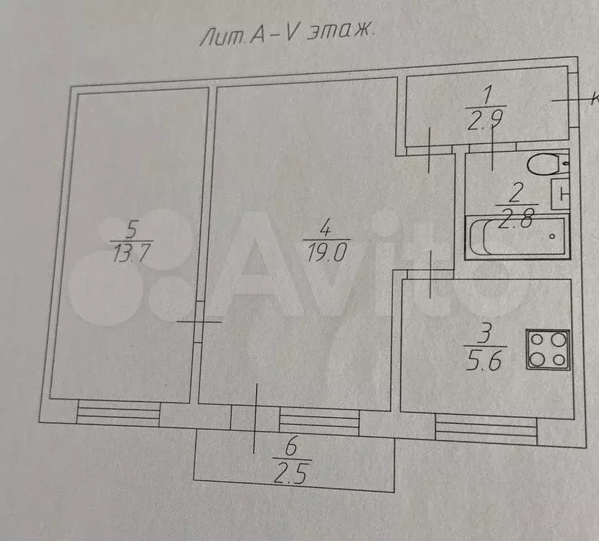 2-к. квартира, 44 м, 5/5 эт. - Фото 0