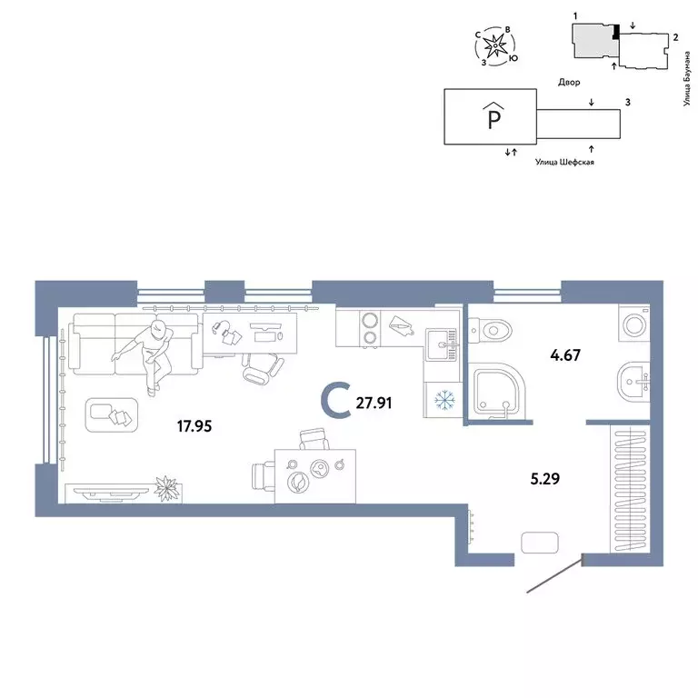 Квартира-студия: Екатеринбург, Шефская улица, 22А (27.91 м) - Фото 0