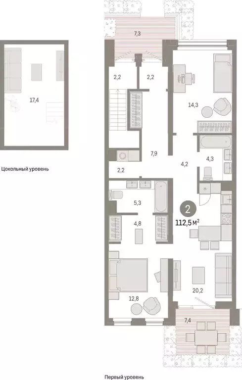 2-комнатная квартира: Тюмень, Мысовская улица, 26к1 (112.45 м) - Фото 1