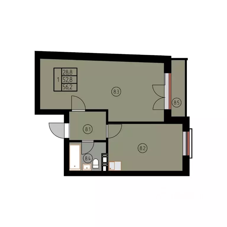 1-к кв. Калининградская область, Светлогорский городской округ, пос. ... - Фото 0