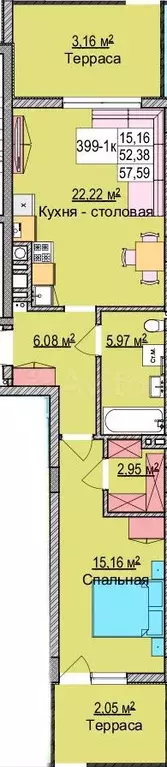 1-к. квартира, 52,8 м, 1/5 эт. - Фото 1