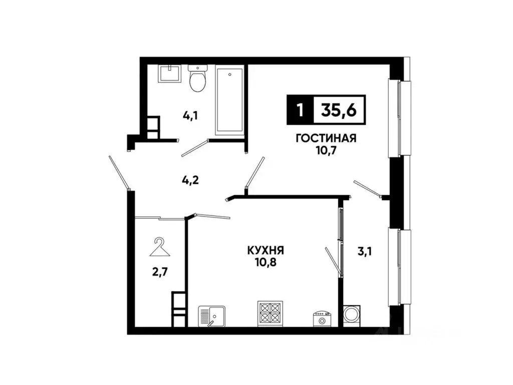 1-к кв. Ставропольский край, Ставрополь ул. Андрея Голуба, 12к10 (35.6 ... - Фото 1
