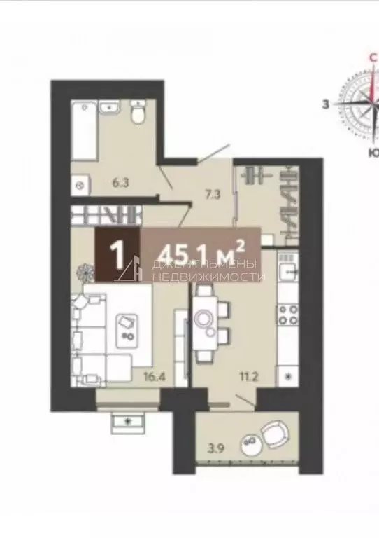 1-комнатная квартира: Пенза, улица Щербакова, 69 (45.1 м) - Фото 1