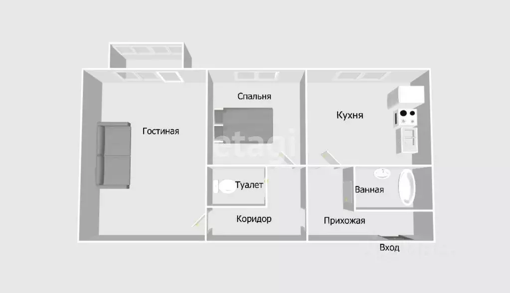 2-к кв. Сахалинская область, Южно-Сахалинск Южно-Сахалинская ул., 104 ... - Фото 1