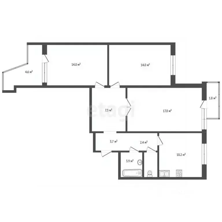 3-к кв. Москва Осенний бул., 12К2 (74.3 м) - Фото 2
