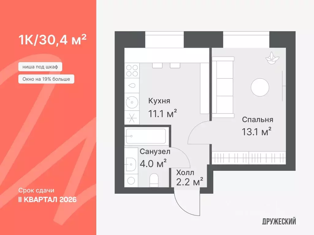 2-к кв. Тюменская область, Тюмень Кремлевская ул., 95 (30.4 м) - Фото 1