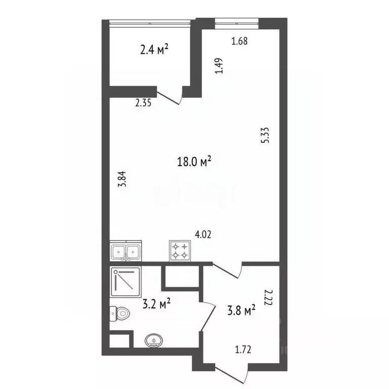 Студия Санкт-Петербург просп. Буденного, 23к1 (25.0 м) - Фото 1
