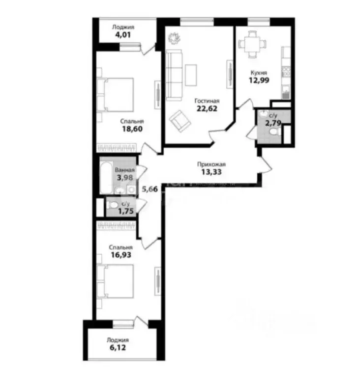 3-к кв. Санкт-Петербург Приморский просп., 137к1 (99.7 м) - Фото 2