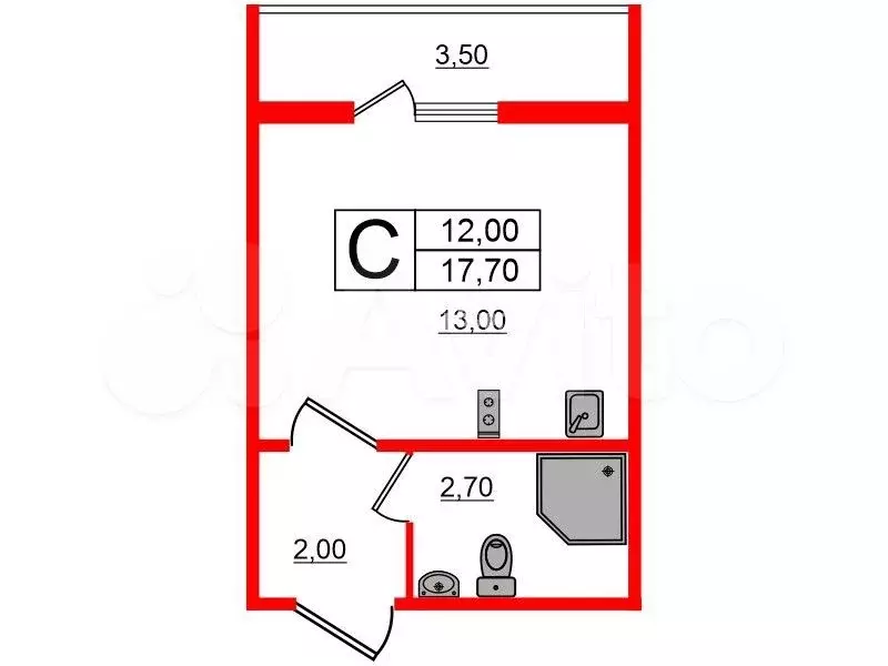 Квартира-студия, 17,7 м, 15/24 эт. - Фото 0