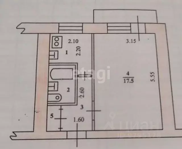 1-к кв. Татарстан, Казань ул. Челюскина, 31 (32.4 м) - Фото 1