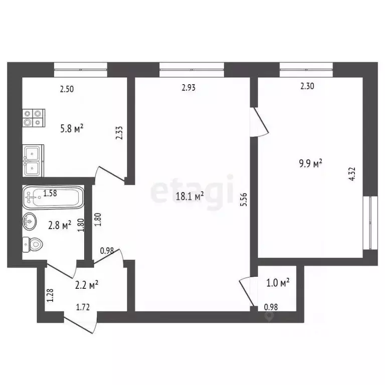 2-к кв. Кемеровская область, Юрга ул. Кирова, 2 (39.8 м) - Фото 1