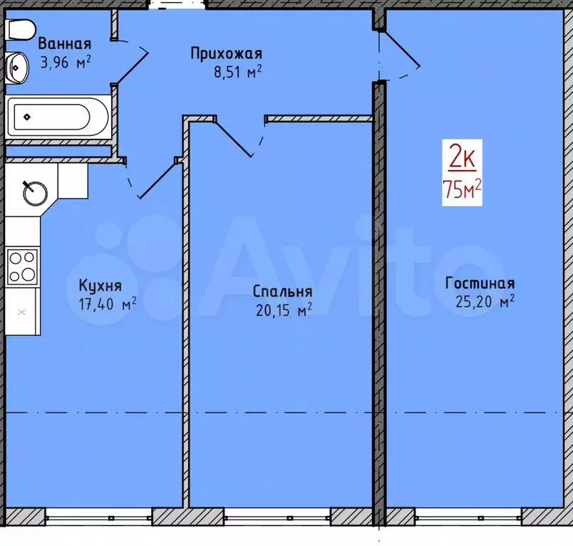 2-к. квартира, 75 м, 3/8 эт. - Фото 1