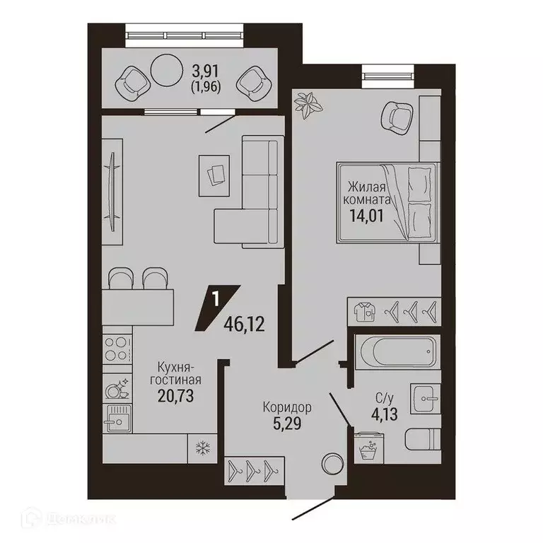 Продаётся 1-к квартира, 46.1 м - Фото 0