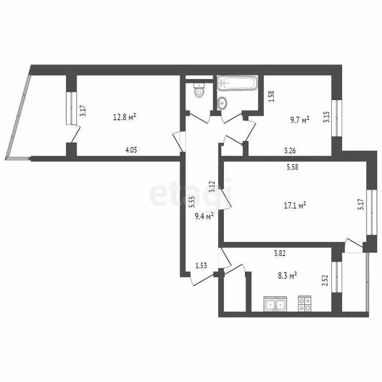 3-комнатная квартира: Симферополь, улица Марка Донского, 20 (65 м) - Фото 1