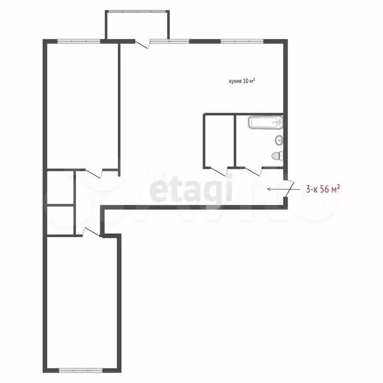 3-к. квартира, 56 м, 4/5 эт. - Фото 0