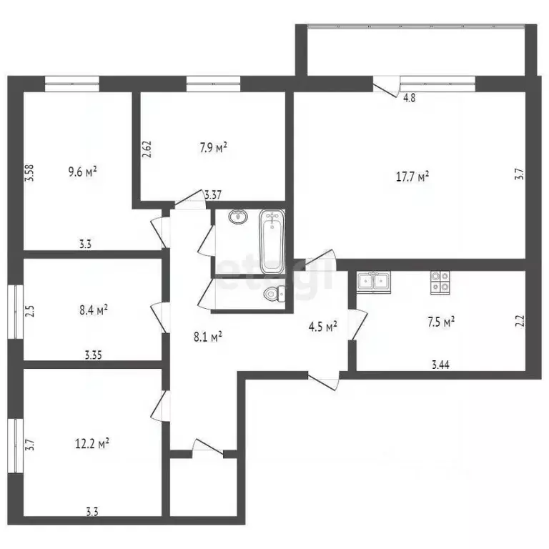 5-к кв. Воронежская область, Борисоглебск Юго-Восточный мкр, 15 (82.3 ... - Фото 2